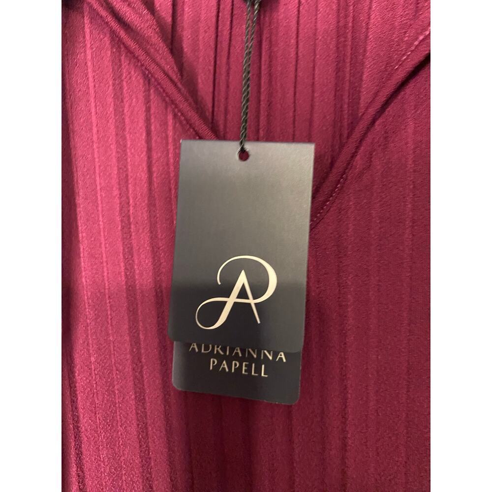 New Adrianna Papell Magenta Blouse Solid Knit Long Bubble Sleeve Tie Festival M - Picture 6 of 12